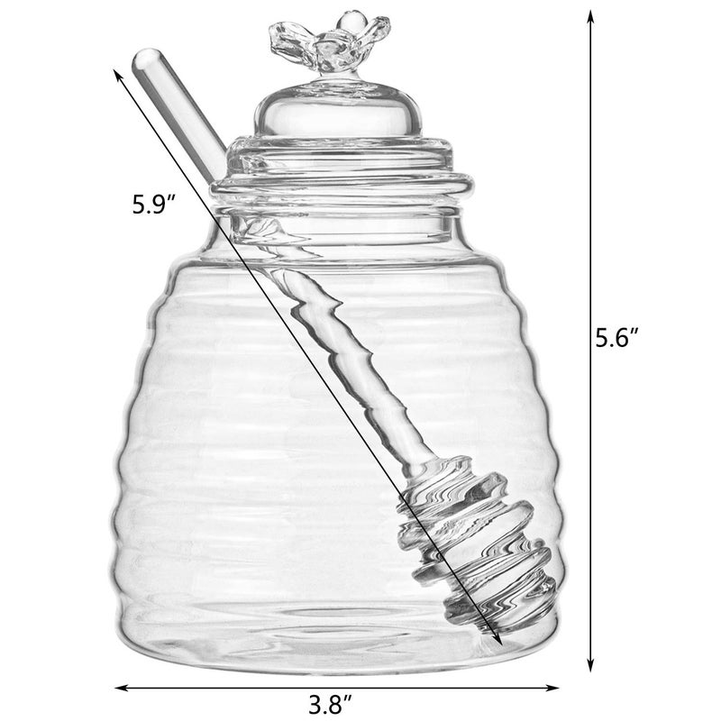 Hedume Honey Jar with Dipper and Lid, Honey Bee Pot, 17oz Glass Beehive Honey Pot for Home Kitchen - Image 3